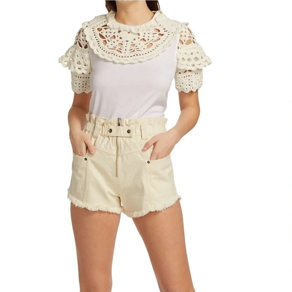 Sea NY Cleo Crochet Puff-Sleeve Combo T-Shirt